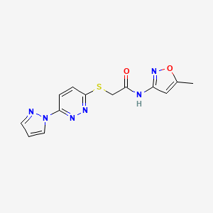 molecular formula C13H12N6O2S B2601011 2-((6-(1H-吡唑-1-基)嘧啶并[2,3-d]嘧啶-3-基)硫代)-N-(5-甲基异恶唑-3-基)乙酰胺 CAS No. 1351643-05-4