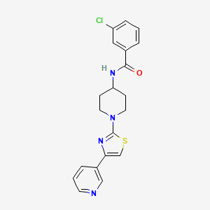 molecular formula C20H19ClN4OS B2601029 3-chloro-N-(1-(4-(pyridin-3-yl)thiazol-2-yl)piperidin-4-yl)benzamide CAS No. 1795416-80-6