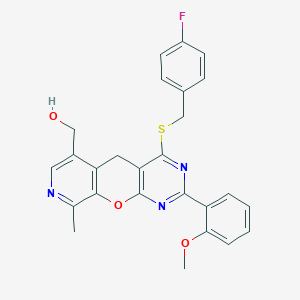 [7-[(4-fluorophenyl)methylsulfanyl]-5-(2-methoxyphenyl)-14-methyl-2-oxa-4,6,13-triazatricyclo[8.4.0.03,8]tetradeca-1(10),3(8),4,6,11,13-hexaen-11-yl]methanol