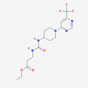 molecular formula C16H22F3N5O3 B2601037 Ethyl 3-(3-(1-(6-(trifluoromethyl)pyrimidin-4-yl)piperidin-4-yl)ureido)propanoate CAS No. 2034258-31-4