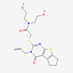 molecular formula C18H23N3O4S2 B2601077 2-((3-allyl-4-oxo-4,5,6,7-tetrahydro-3H-cyclopenta[4,5]thieno[2,3-d]pyrimidin-2-yl)thio)-N,N-bis(2-hydroxyethyl)acetamide CAS No. 325693-30-9