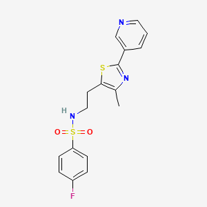 molecular formula C17H16FN3O2S2 B2601095 4-fluoro-N-[2-(4-methyl-2-pyridin-3-yl-1,3-thiazol-5-yl)ethyl]benzenesulfonamide CAS No. 869069-75-0