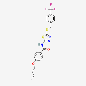 molecular formula C21H20F3N3O2S2 B2601116 4-butoxy-N-(5-((4-(trifluoromethyl)benzyl)thio)-1,3,4-thiadiazol-2-yl)benzamide CAS No. 392301-49-4