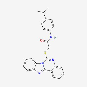 N-[4-(propan-2-yl)phenyl]-2-{8,10,17-triazatetracyclo[8.7.0.0^{2,7}.0^{11,16}]heptadeca-1(17),2,4,6,8,11(16),12,14-octaen-9-ylsulfanyl}acetamide