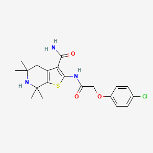 molecular formula C20H24ClN3O3S B2601124 2-[[2-(4-Chlorophenoxy)acetyl]amino]-5,5,7,7-tetramethyl-4,6-dihydrothieno[2,3-c]pyridine-3-carboxamide CAS No. 887899-94-7