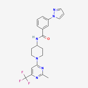 molecular formula C21H21F3N6O B2601126 N-(1-(2-methyl-6-(trifluoromethyl)pyrimidin-4-yl)piperidin-4-yl)-3-(1H-pyrazol-1-yl)benzamide CAS No. 2034406-70-5
