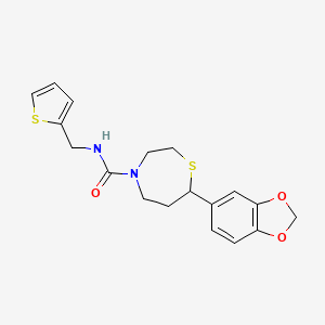 molecular formula C18H20N2O3S2 B2601131 7-(苯并[d][1,3]二氧杂环-5-基)-N-(噻吩-2-基甲基)-1,4-噻氮杂环-4-甲酰胺 CAS No. 1705734-95-7