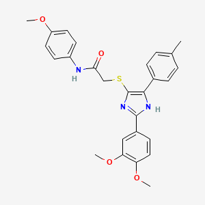 molecular formula C27H27N3O4S B2601133 2-((2-(3,4-dimethoxyphenyl)-5-(p-tolyl)-1H-imidazol-4-yl)thio)-N-(4-methoxyphenyl)acetamide CAS No. 865657-43-8