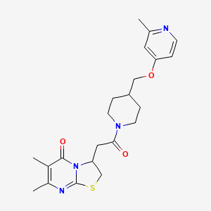 molecular formula C22H28N4O3S B2601174 6,7-Dimethyl-3-[2-[4-[(2-methylpyridin-4-yl)oxymethyl]piperidin-1-yl]-2-oxoethyl]-2,3-dihydro-[1,3]thiazolo[3,2-a]pyrimidin-5-one CAS No. 2379976-18-6