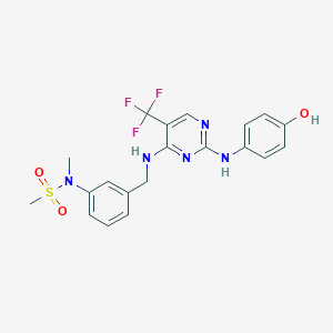 molecular formula C20H20F3N5O3S B2601244 N-(3-(((2-((4-Hydroxyphenyl)amino)-5-(trifluoromethyl)pyrimidin-4-yl)amino)methyl)phenyl)-N-methylmethanesulfonamide CAS No. 2296719-34-9