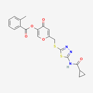 6-(((5-(cyclopropanecarboxamido)-1,3,4-thiadiazol-2-yl)thio)methyl)-4-oxo-4H-pyran-3-yl 2-methylbenzoate