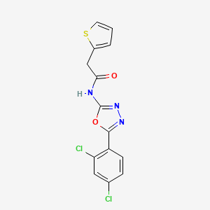 molecular formula C14H9Cl2N3O2S B2601254 N-(5-(2,4-dichlorophenyl)-1,3,4-oxadiazol-2-yl)-2-(thiophen-2-yl)acetamide CAS No. 1171398-38-1