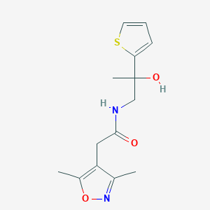 molecular formula C14H18N2O3S B2601265 2-(3,5-二甲基异恶唑-4-基)-N-(2-羟基-2-(噻吩-2-基)丙基)乙酰胺 CAS No. 1795493-86-5