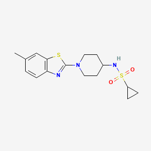 molecular formula C16H21N3O2S2 B2601284 N-[1-(6-Methyl-1,3-benzothiazol-2-yl)piperidin-4-yl]cyclopropanesulfonamide CAS No. 2415566-42-4