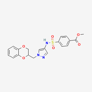 molecular formula C20H19N3O6S B2601323 methyl 4-(N-(1-((2,3-dihydrobenzo[b][1,4]dioxin-2-yl)methyl)-1H-pyrazol-4-yl)sulfamoyl)benzoate CAS No. 1795455-09-2