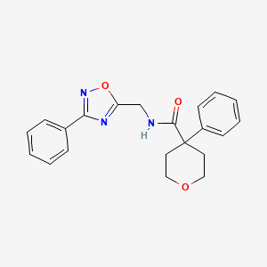 molecular formula C21H21N3O3 B2601346 4-phenyl-N-[(3-phenyl-1,2,4-oxadiazol-5-yl)methyl]oxane-4-carboxamide CAS No. 1203148-69-9