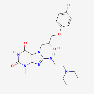 molecular formula C21H29ClN6O4 B2601353 7-(3-(4-chlorophenoxy)-2-hydroxypropyl)-8-((2-(diethylamino)ethyl)amino)-3-methyl-1H-purine-2,6(3H,7H)-dione CAS No. 335403-73-1