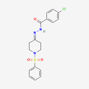molecular formula C18H18ClN3O3S B2601357 4-chloro-N'-[1-(phenylsulfonyl)-4-piperidinylidene]benzenecarbohydrazide CAS No. 478248-20-3