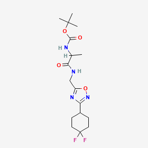 molecular formula C17H26F2N4O4 B2601361 叔丁基(1-(((3-(4,4-二氟环己基)-1,2,4-恶二唑-5-基)甲基)氨基)-1-氧代丙-2-基)氨基甲酸酯 CAS No. 2034202-21-4
