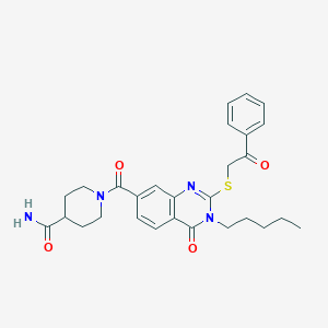 molecular formula C28H32N4O4S B2601370 1-(4-Oxo-3-pentyl-2-phenacylsulfanylquinazoline-7-carbonyl)piperidine-4-carboxamide CAS No. 403729-45-3