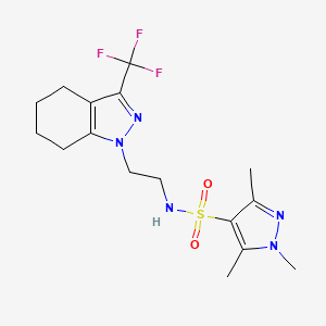 molecular formula C16H22F3N5O2S B2601373 1,3,5-trimethyl-N-(2-(3-(trifluoromethyl)-4,5,6,7-tetrahydro-1H-indazol-1-yl)ethyl)-1H-pyrazole-4-sulfonamide CAS No. 1796989-26-8