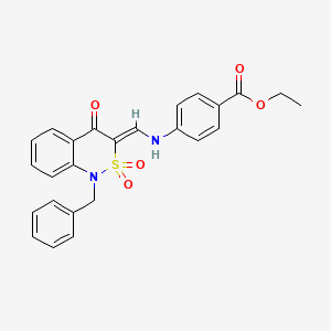 molecular formula C25H22N2O5S B2601379 (Z)-ethyl 4-(((1-benzyl-2,2-dioxido-4-oxo-1H-benzo[c][1,2]thiazin-3(4H)-ylidene)methyl)amino)benzoate CAS No. 892293-70-8