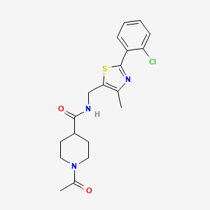 molecular formula C19H22ClN3O2S B2601402 1-乙酰基-N-((2-(2-氯苯基)-4-甲基噻唑-5-基)甲基)哌啶-4-甲酰胺 CAS No. 2034572-40-0