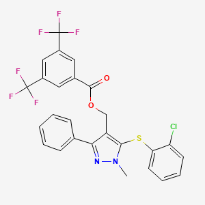 {5-[(2-chlorophenyl)sulfanyl]-1-methyl-3-phenyl-1H-pyrazol-4-yl}methyl 3,5-bis(trifluoromethyl)benzenecarboxylate