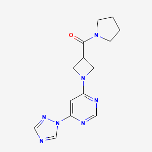 molecular formula C14H17N7O B2601442 (1-(6-(1H-1,2,4-triazol-1-yl)pyrimidin-4-yl)azetidin-3-yl)(pyrrolidin-1-yl)methanone CAS No. 2034279-45-1
