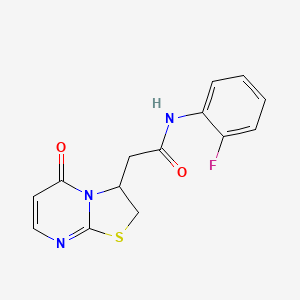 molecular formula C14H12FN3O2S B2601448 N-(2-fluorophenyl)-2-(5-oxo-3,5-dihydro-2H-thiazolo[3,2-a]pyrimidin-3-yl)acetamide CAS No. 952997-65-8