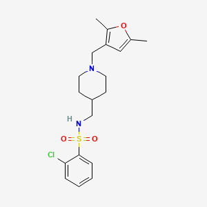 2-chloro-N-((1-((2,5-dimethylfuran-3-yl)methyl)piperidin-4-yl)methyl)benzenesulfonamide