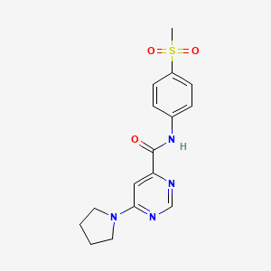 molecular formula C16H18N4O3S B2601480 N-(4-(methylsulfonyl)phenyl)-6-(pyrrolidin-1-yl)pyrimidine-4-carboxamide CAS No. 2034283-91-3