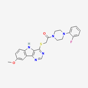 molecular formula C23H22FN5O2S B2601485 6,7-Dimethoxy-4-{4-[(4-methylpiperidin-1-yl)carbonyl]piperidin-1-yl}quinoline-3-carbonitrile CAS No. 1115881-94-1