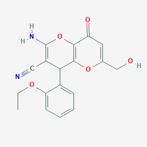 molecular formula C18H16N2O5 B2601510 2-Amino-4-(2-ethoxyphenyl)-6-(hydroxymethyl)-8-oxo-4,8-dihydropyrano[3,2-b]pyran-3-carbonitrile CAS No. 860648-69-7