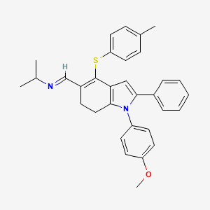 N-((E)-{1-(4-methoxyphenyl)-4-[(4-methylphenyl)sulfanyl]-2-phenyl-6,7-dihydro-1H-indol-5-yl}methylidene)-2-propanamine