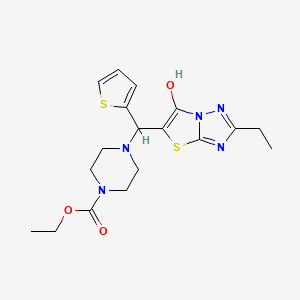 Ethyl 4-((2-ethyl-6-hydroxythiazolo[3,2-b][1,2,4]triazol-5-yl)(thiophen-2-yl)methyl)piperazine-1-carboxylate