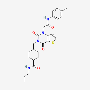 molecular formula C26H32N4O4S B2601528 4-((2,4-dioxo-1-(2-oxo-2-(p-tolylamino)ethyl)-1,2-dihydrothieno[3,2-d]pyrimidin-3(4H)-yl)methyl)-N-propylcyclohexanecarboxamide CAS No. 941920-00-9