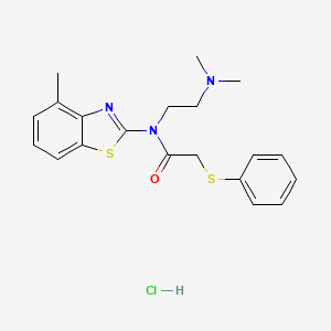 molecular formula C20H24ClN3OS2 B2601540 N-(2-(dimethylamino)ethyl)-N-(4-methylbenzo[d]thiazol-2-yl)-2-(phenylthio)acetamide hydrochloride CAS No. 1215766-00-9