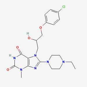 molecular formula C21H27ClN6O4 B2601566 7-(3-(4-chlorophenoxy)-2-hydroxypropyl)-8-(4-ethylpiperazin-1-yl)-3-methyl-1H-purine-2,6(3H,7H)-dione CAS No. 895844-55-0