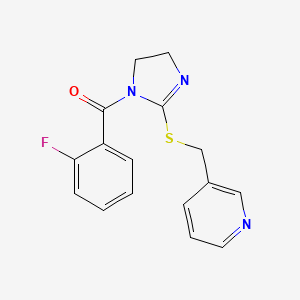 (2-fluorophenyl)(2-((pyridin-3-ylmethyl)thio)-4,5-dihydro-1H-imidazol-1-yl)methanone