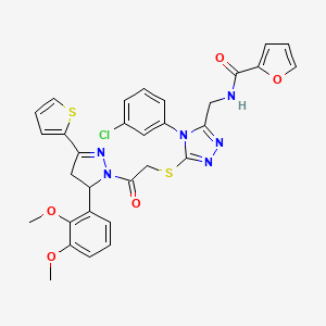 N-((4-(3-chlorophenyl)-5-((2-(5-(2,3-dimethoxyphenyl)-3-(thiophen-2-yl)-4,5-dihydro-1H-pyrazol-1-yl)-2-oxoethyl)thio)-4H-1,2,4-triazol-3-yl)methyl)furan-2-carboxamide
