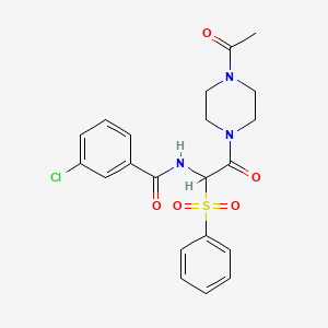 N-[2-(4-acetylpiperazin-1-yl)-1-(benzenesulfonyl)-2-oxoethyl]-3-chlorobenzamide