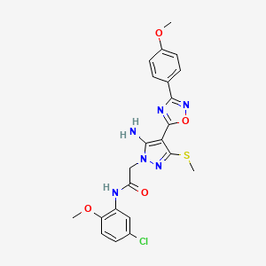 molecular formula C22H21ClN6O4S B2601598 2-(5-氨基-4-(3-(4-甲氧基苯基)-1,2,4-恶二唑-5-基)-3-(甲硫基)-1H-吡唑-1-基)-N-(5-氯-2-甲氧基苯基)乙酰胺 CAS No. 1242865-50-4