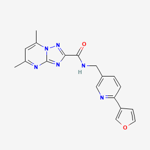 molecular formula C18H16N6O2 B2601640 N-((6-(furan-3-yl)pyridin-3-yl)methyl)-5,7-dimethyl-[1,2,4]triazolo[1,5-a]pyrimidine-2-carboxamide CAS No. 2034465-52-4