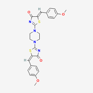 molecular formula C26H24N4O4S2 B2601646 (Z)-5-(4-methoxybenzylidene)-2-(4-((E)-5-(4-methoxybenzylidene)-4-oxo-4,5-dihydrothiazol-2-yl)piperazin-1-yl)thiazol-4(5H)-one CAS No. 39631-46-4