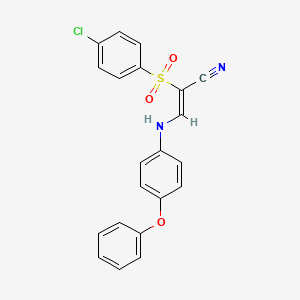 2-((4-Chlorophenyl)sulfonyl)-3-((4-phenoxyphenyl)amino)prop-2-enenitrile