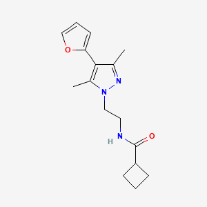 molecular formula C16H21N3O2 B2601681 N-(2-(4-(furan-2-yl)-3,5-dimethyl-1H-pyrazol-1-yl)ethyl)cyclobutanecarboxamide CAS No. 2034552-60-6