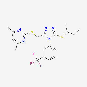 molecular formula C20H22F3N5S2 B2601721 2-[[5-Butan-2-ylsulfanyl-4-[3-(trifluoromethyl)phenyl]-1,2,4-triazol-3-yl]methylsulfanyl]-4,6-dimethylpyrimidine CAS No. 868222-68-8