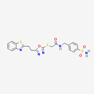molecular formula C20H19N5O4S3 B2601737 2-((5-(2-(benzo[d]thiazol-2-yl)ethyl)-1,3,4-oxadiazol-2-yl)thio)-N-(4-sulfamoylbenzyl)acetamide CAS No. 1334375-09-5