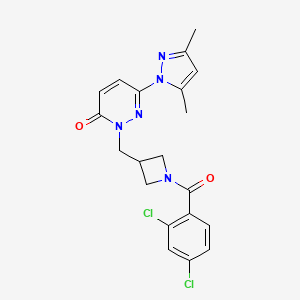 molecular formula C20H19Cl2N5O2 B2601738 2-((1-(2,4-二氯苯甲酰)氮杂环丁-3-基)甲基)-6-(3,5-二甲基-1H-吡唑-1-基)嘧啶并[3,2-h]-1,3-二酮 CAS No. 2319633-23-1